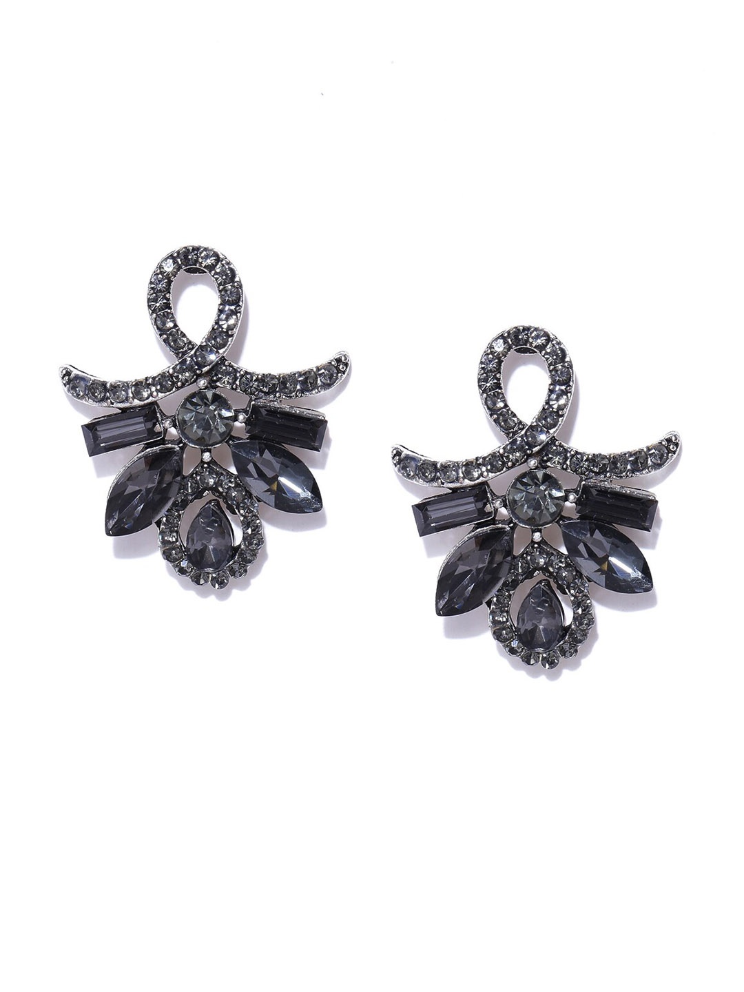 

DressBerry Silver-Plated And Black Artificial Stones Contemporary Drop Earrings