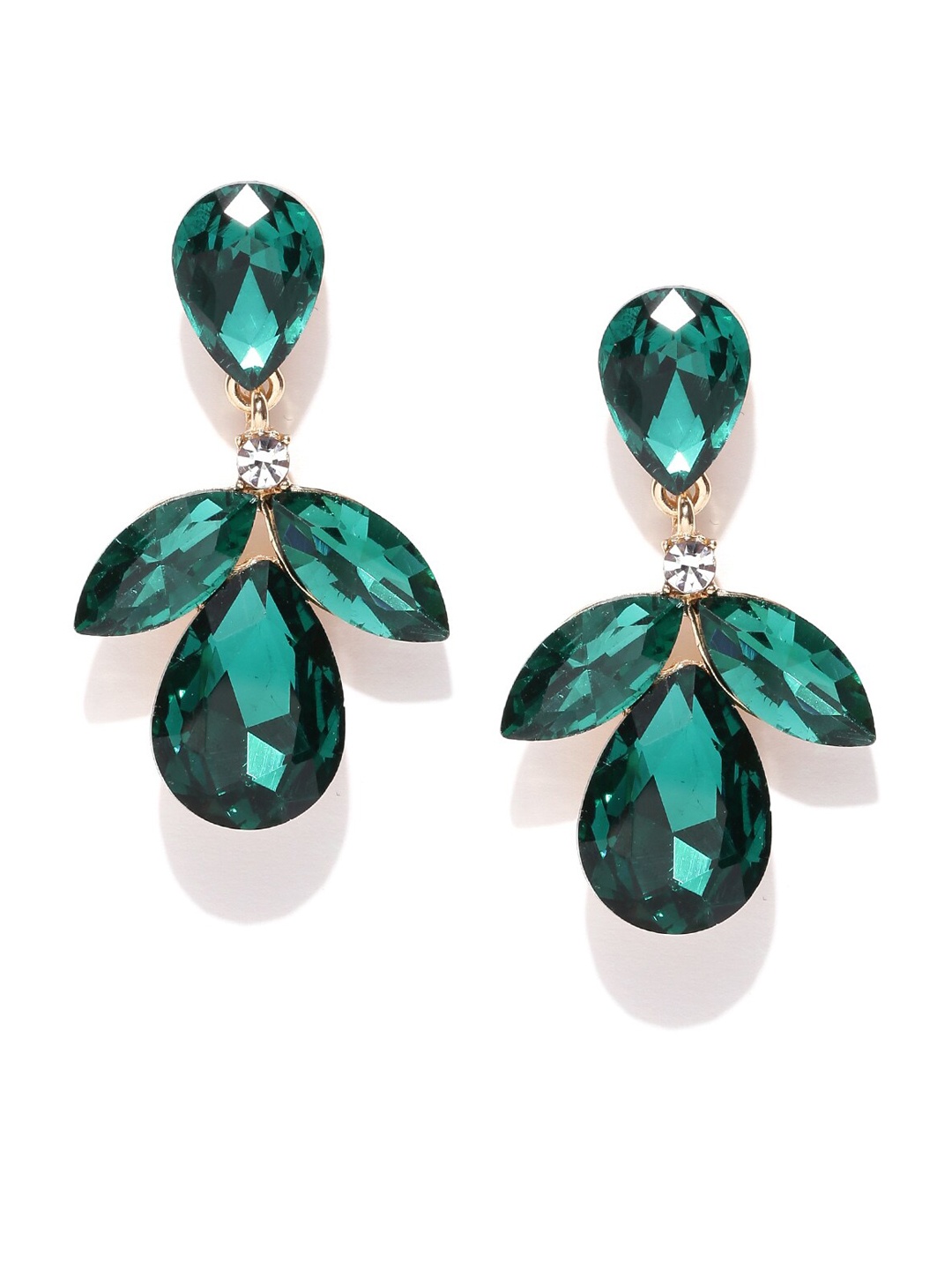 

DressBerry Gold-Plated And Green Artificial Stones Teardrop Shaped Drop Earrings