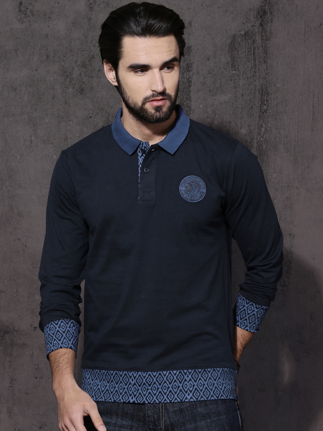 

Roadster Men Navy Polo Collar Cotton Pure Cotton T-shirt, Navy blue