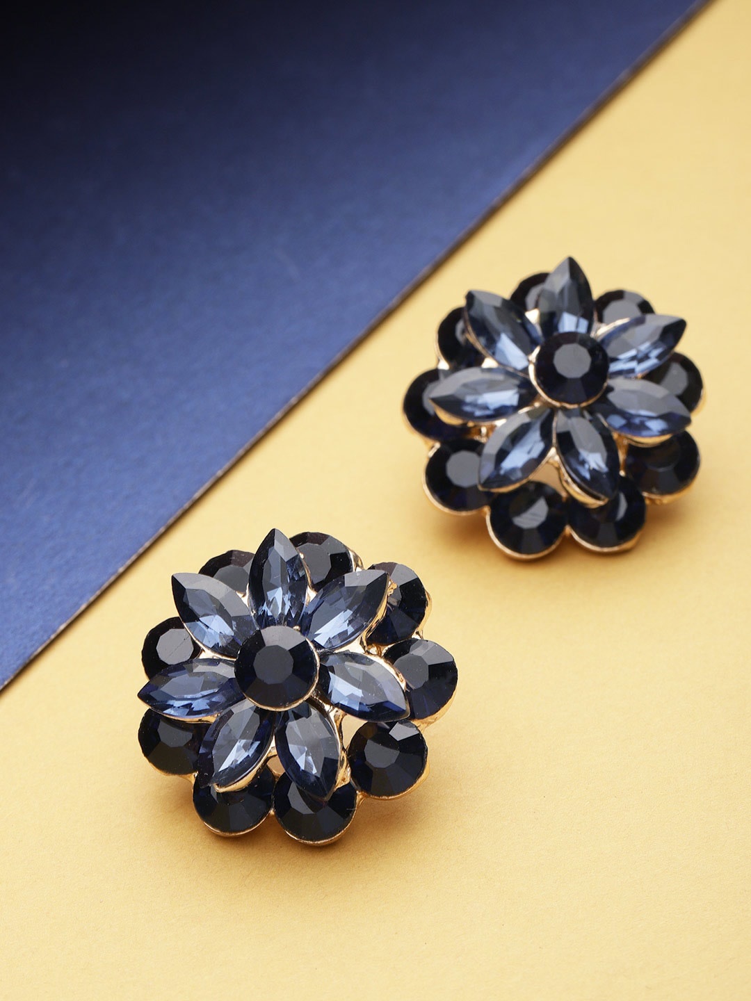 

DressBerry Gold-Plated Navy Blue Floral Stone Studded Earrings