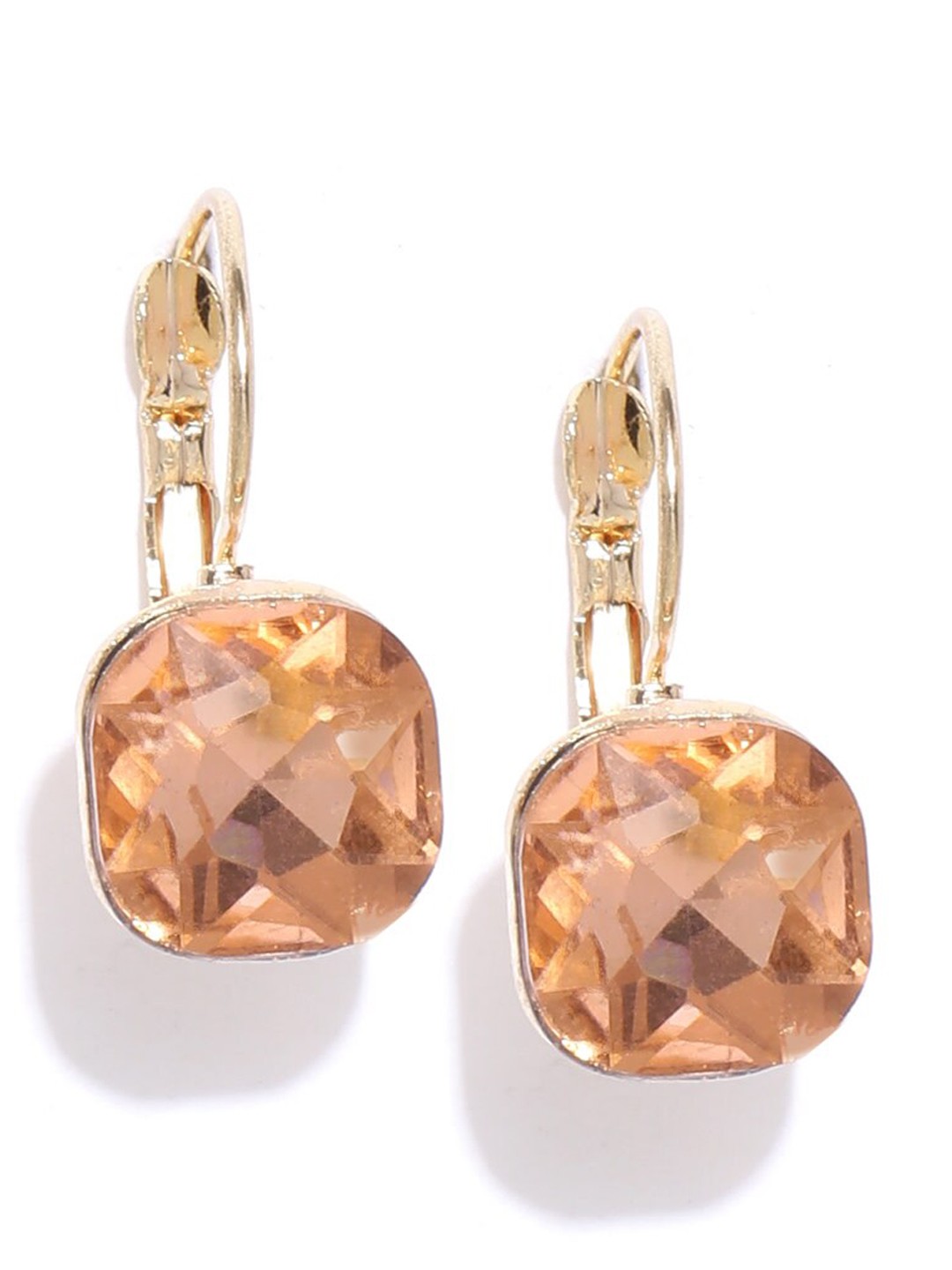 

DressBerry Gold-Plated And Brown Artificial Stones Square Shaped Drop Earrings