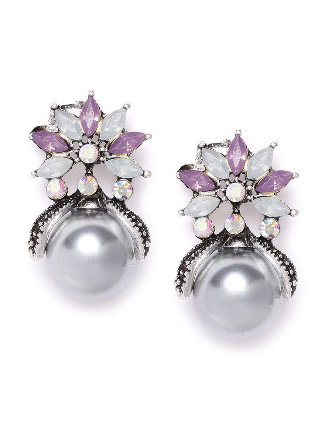 

DressBerry Silver-Plated ANd Purple Artificial Stones Contemporary Studs Earrings