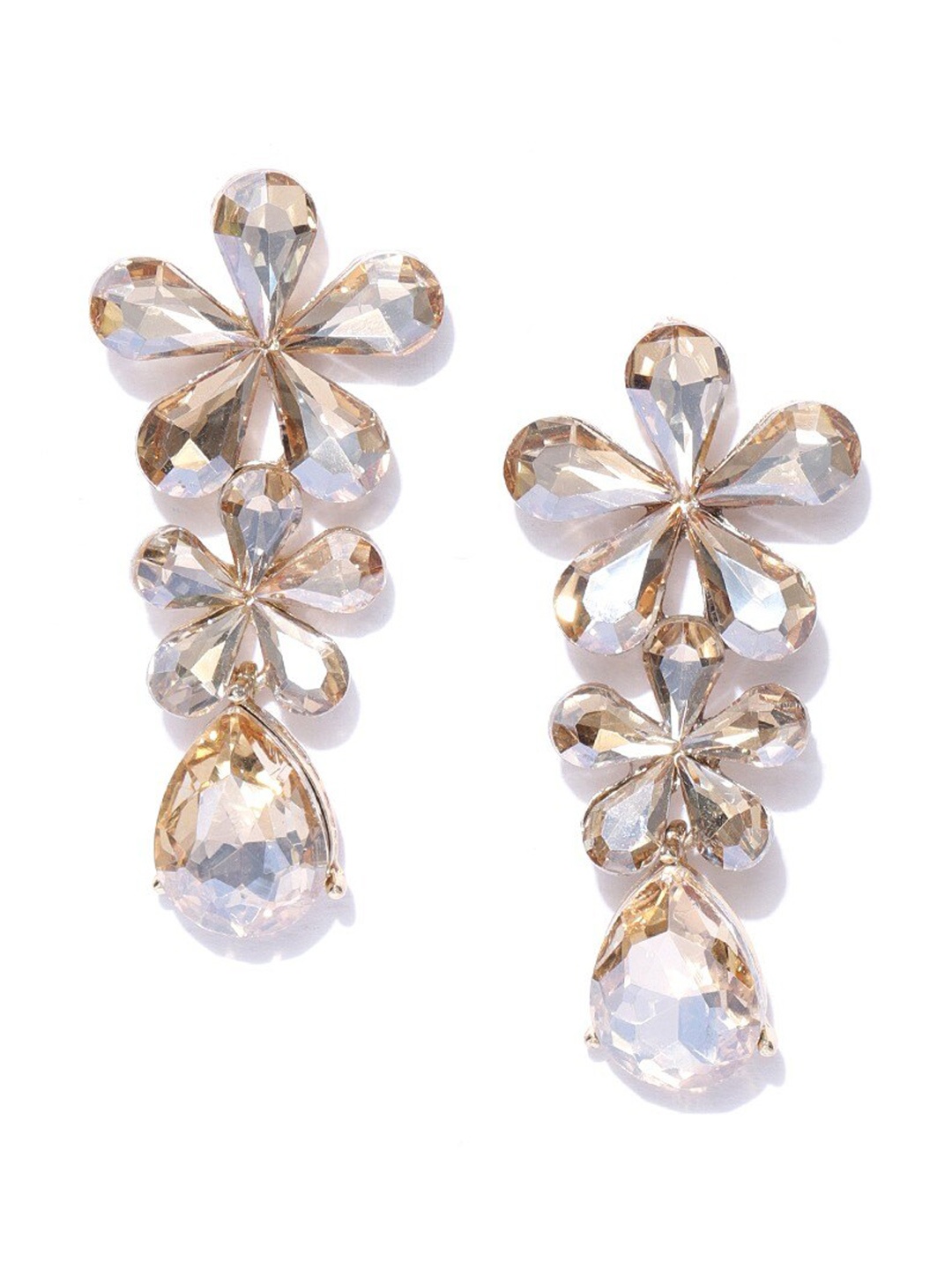 

DressBerry Gold-Plated Floral Stone Studded Drop Earrings