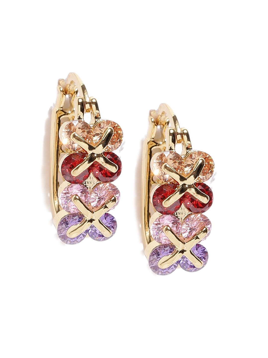 

DressBerry Red & Purple Gold-Plated Contemporary Stone Stud Ear Cuff Earrings