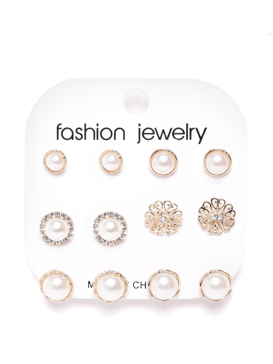 

DressBerry Set Of 6 White Gold-Plated Contemporary Studs Earrings