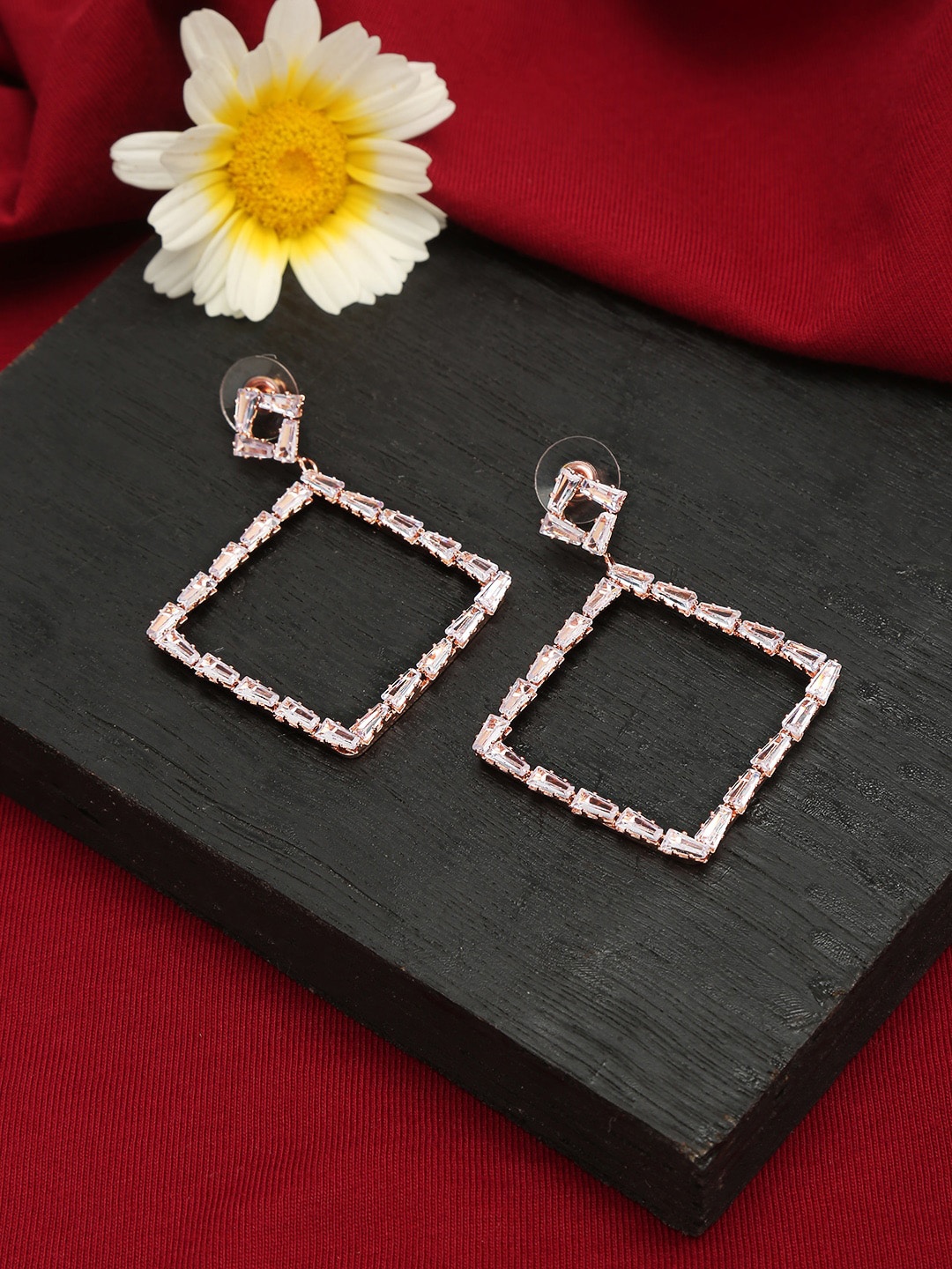 

DressBerry Gold-Plated And Rose Gold Artificial Stones Contemporary Drop Earrings
