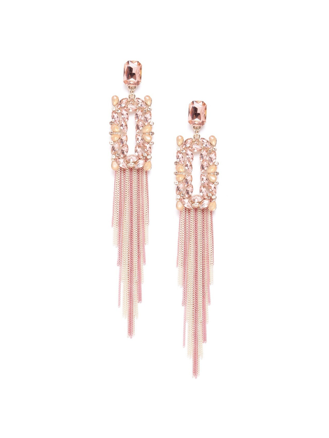 

DressBerry Gold-Plated & Peach-Coloured Stone-Studded Contemporary Drop Earrings