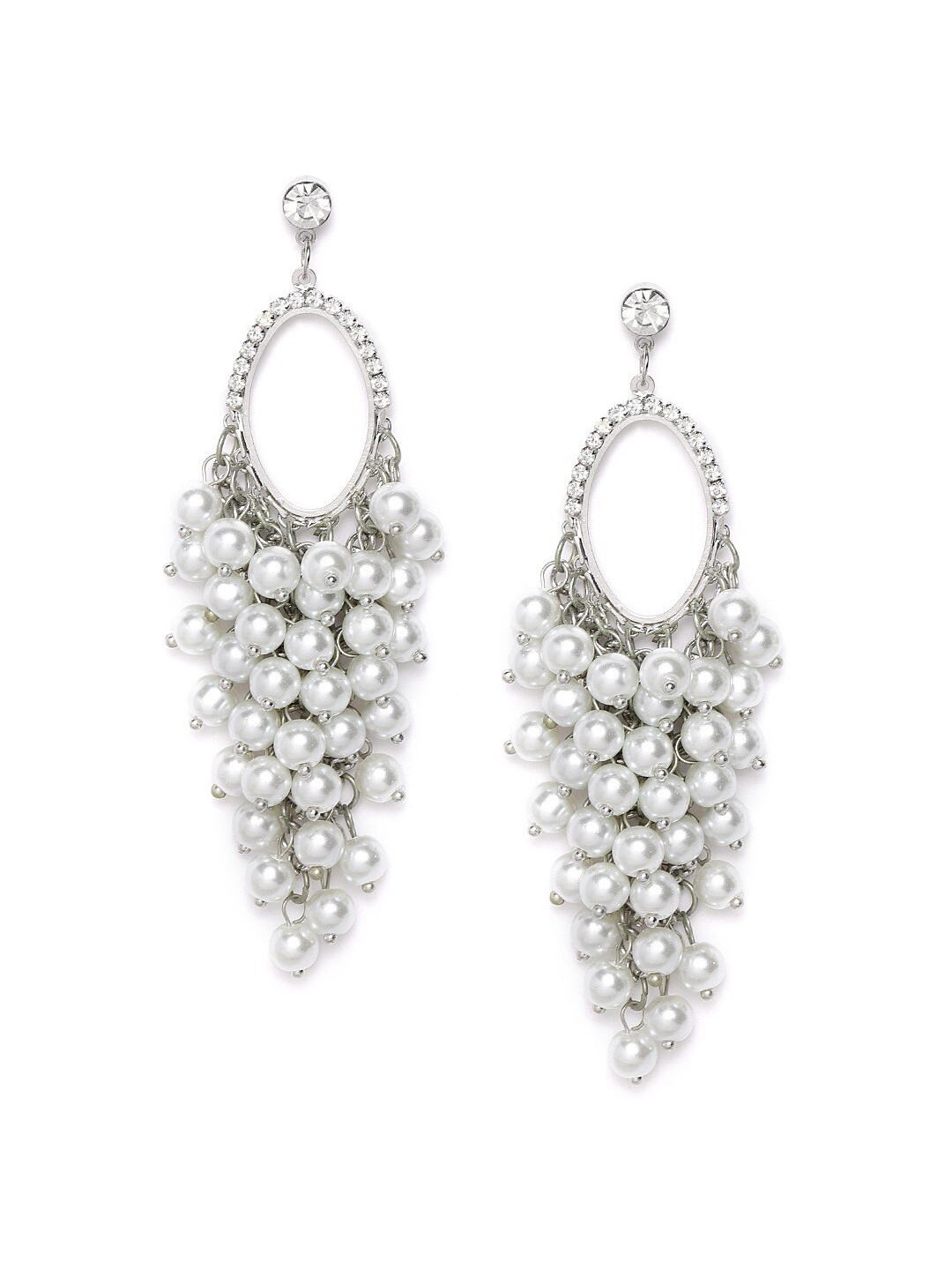 

DressBerry Silver-Plated & White Artificial Stones Contemporary Drop Earrings