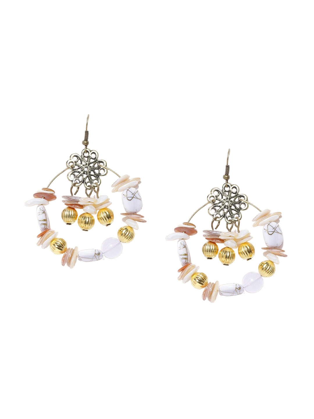 

DressBerry Gold-Plated And Off White Artificial Stones Contemporary Drop Earrings