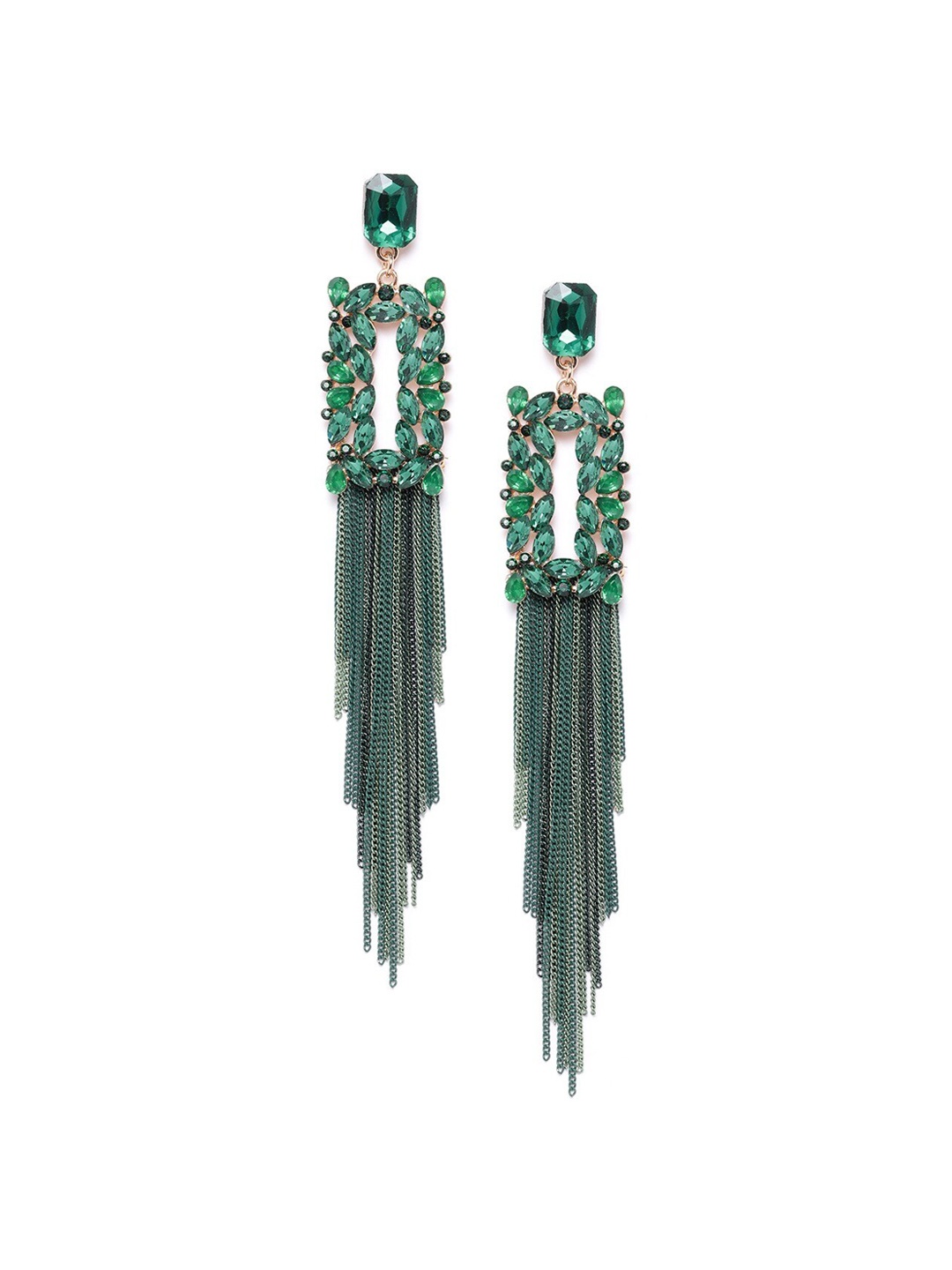 

DressBerry Green Gold-Plated Contemporary Tasselled Drop Earrings