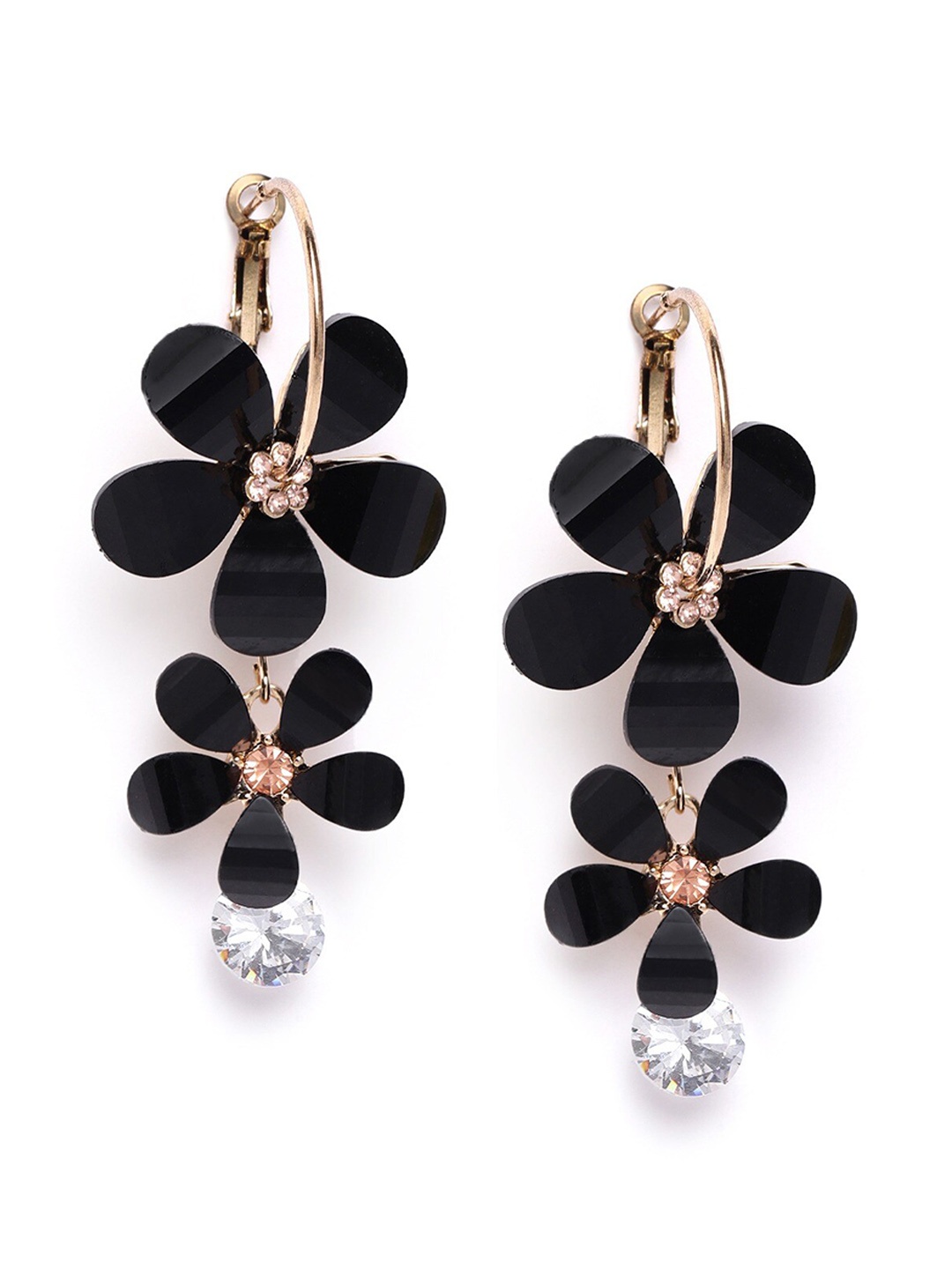 

DressBerry Gold-Plated And Black Artificial Stones Contemporary Hoop Earrings