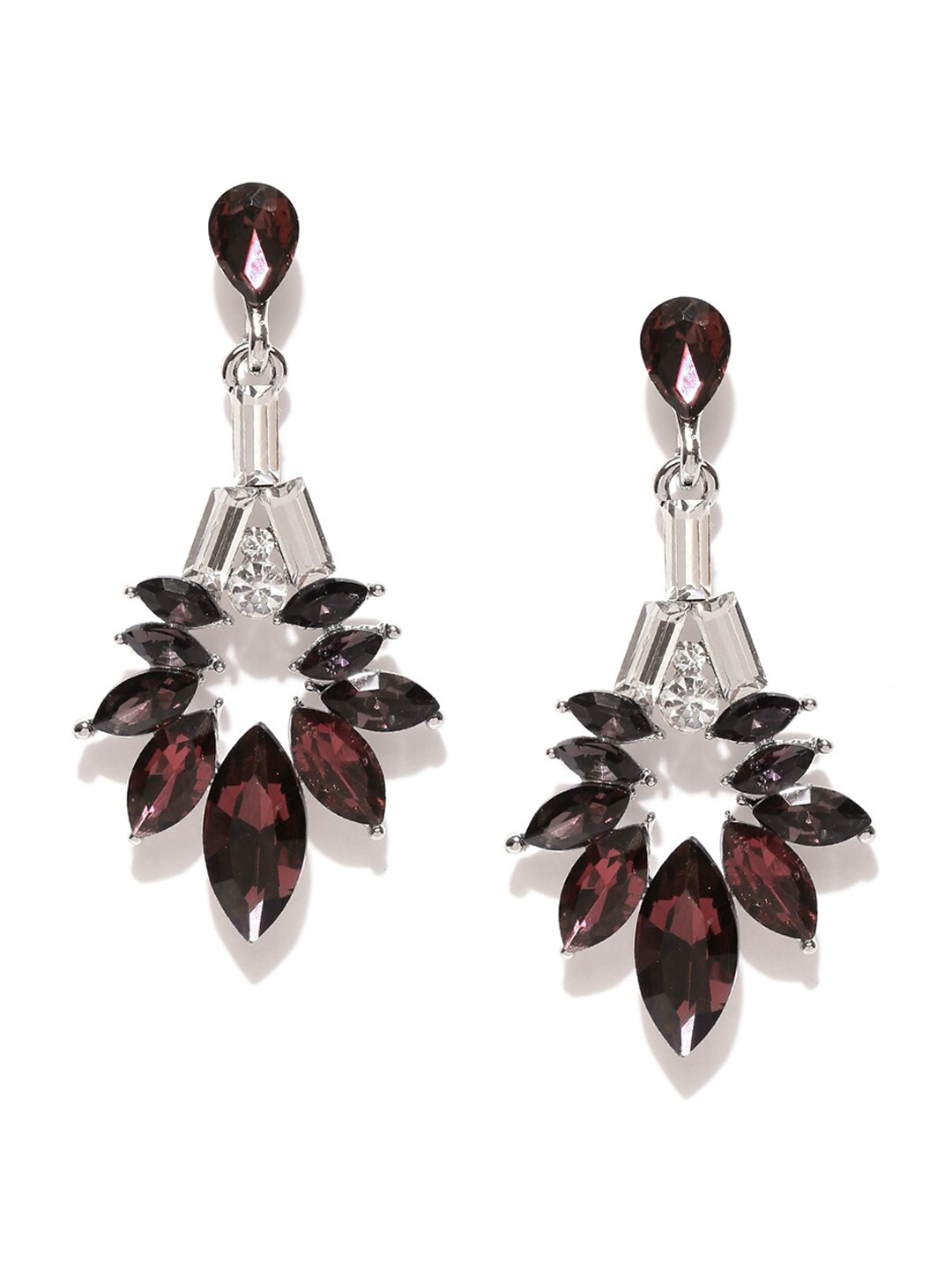 

DressBerry Silver-Plated & Brown Contemporary Drop Earrings