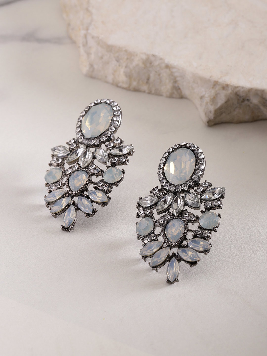 

DressBerry Silver-Plated Contemporary Stone Studded Drop Earrings