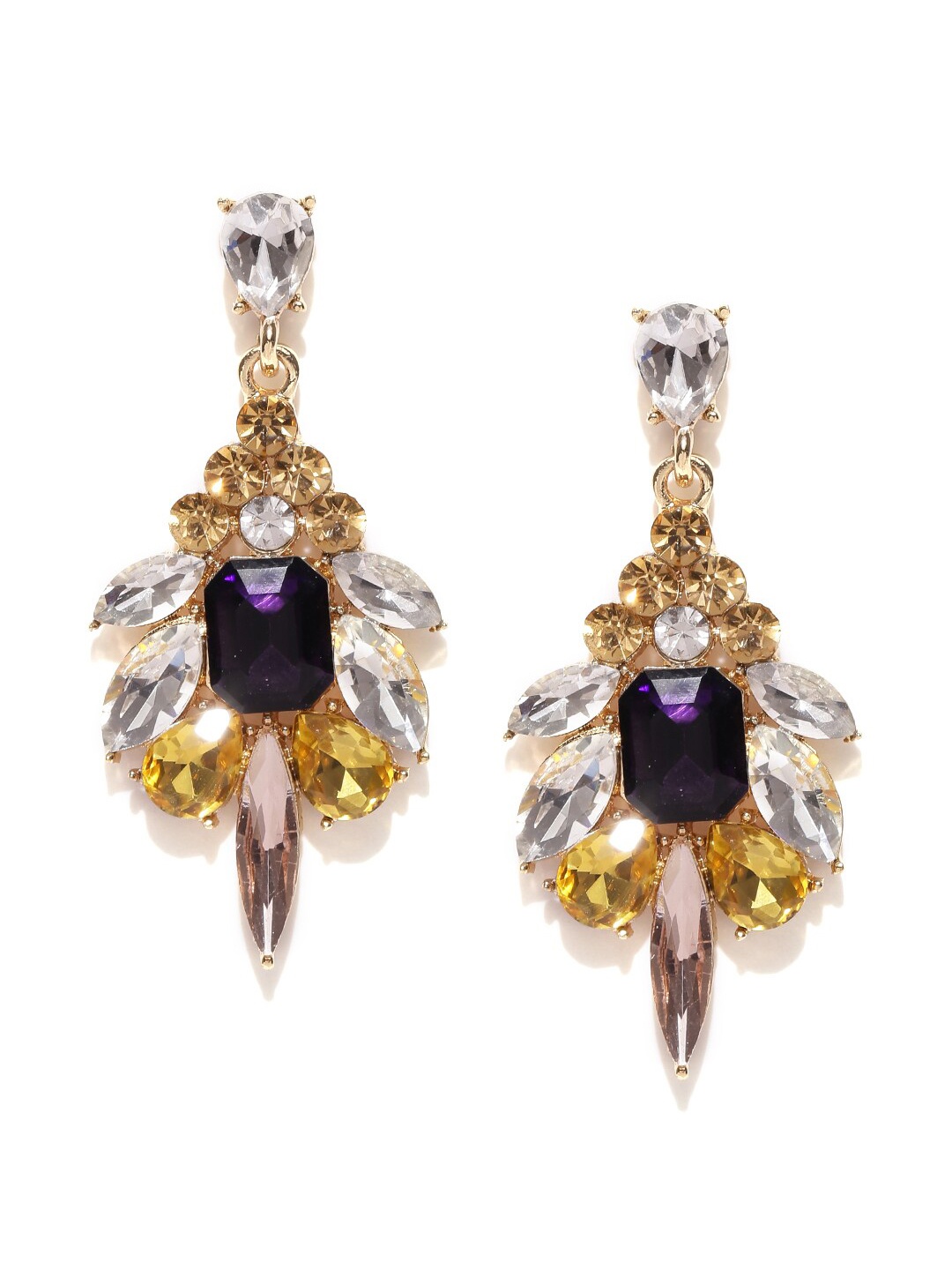 

DressBerry Gold-Plated Contemporary Stone Studded Drop Earrings