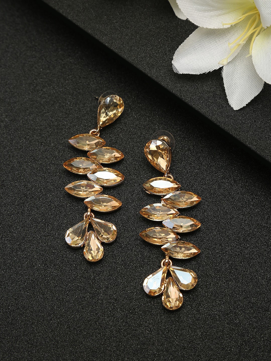 

DressBerry Brown Contemporary Gold-Plated Artificial Stone Studded Drop Earrings