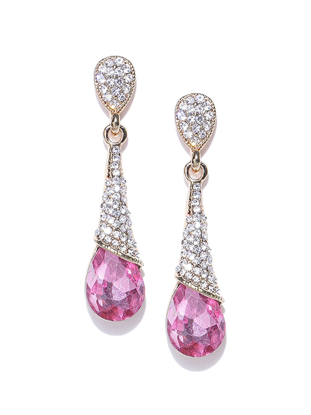 

DressBerry Gold-Plated & Pink Teardrop Shaped Drop Earrings