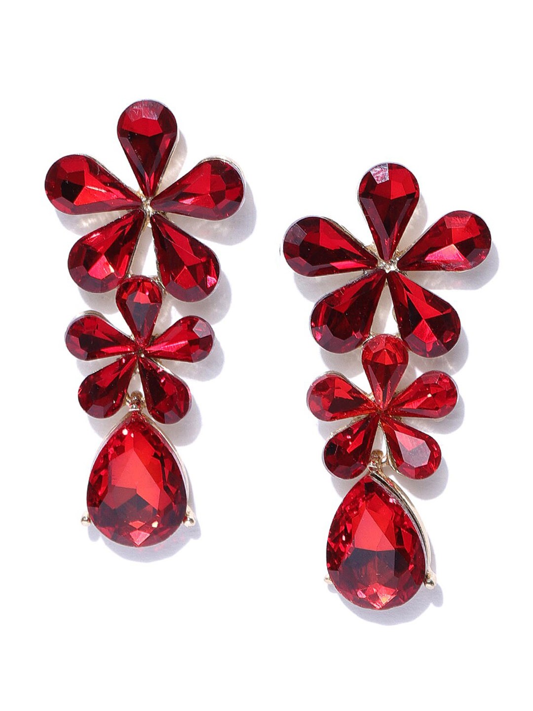 

DressBerry Gold-Plated & Red Floral Drop Earrings