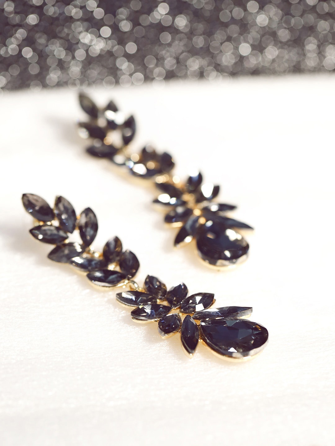 

DressBerry Black Gold-Plated Stone-Studded Contemporary Drop Earrings