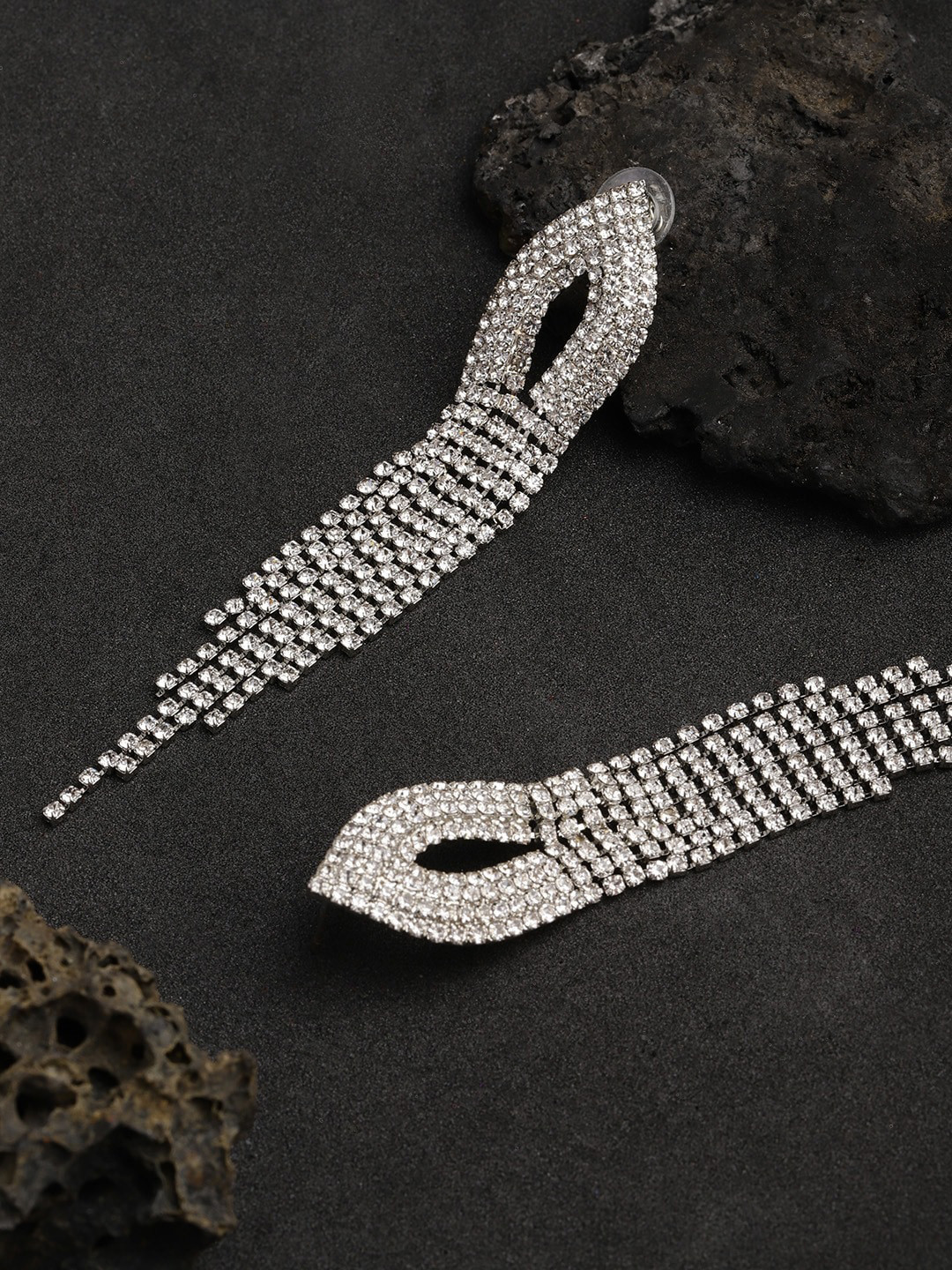 

DressBerry Silver-Plated Artificial Stones Contemporary Drop Earrings