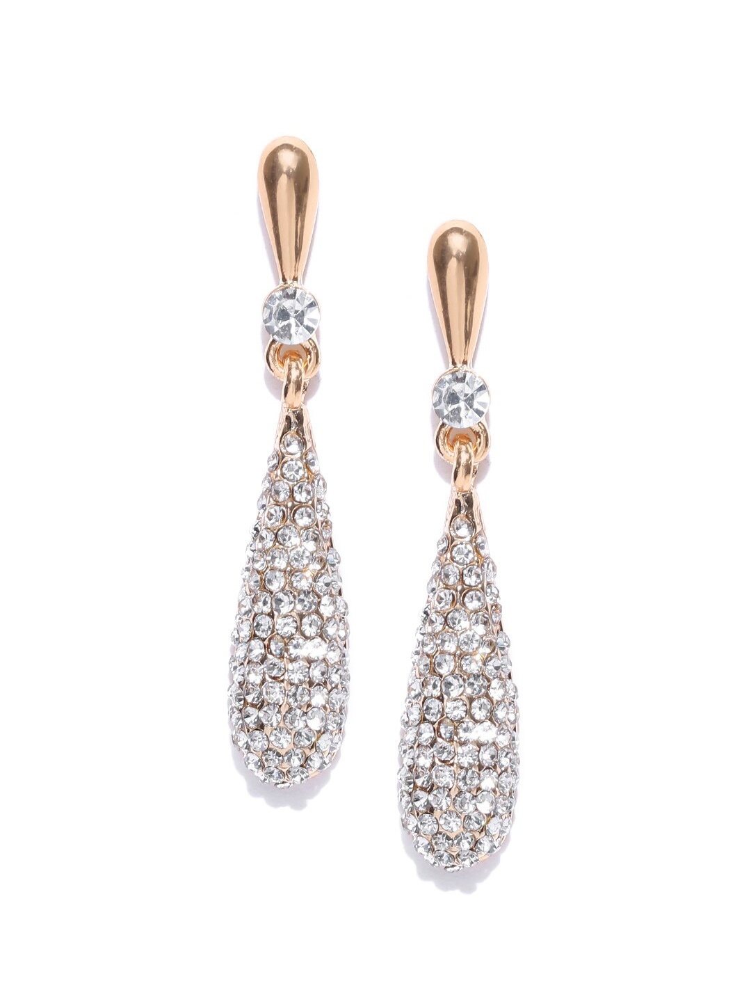

DressBerry Gold-Plated Teardrop-Shaped Stone-Studded Contemporary Drop Earrings