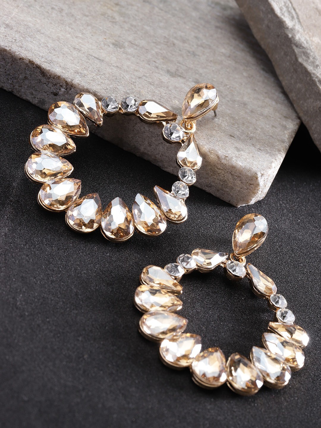 

DressBerry Gold-Plated & White Circular Drop Earrings