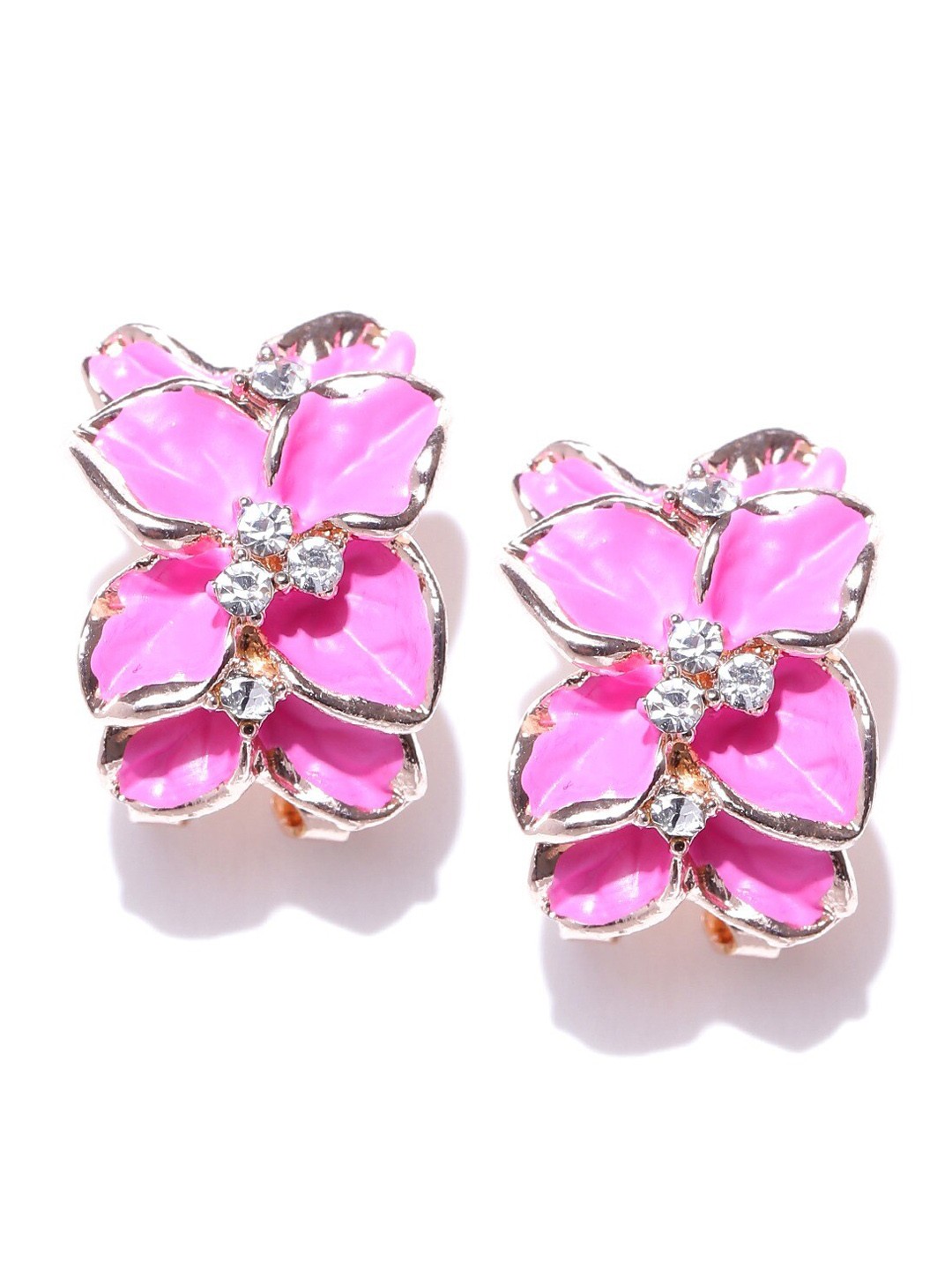 

DressBerry Gold-Plated And Pink Artificial Stones Contemporary Studs Earrings