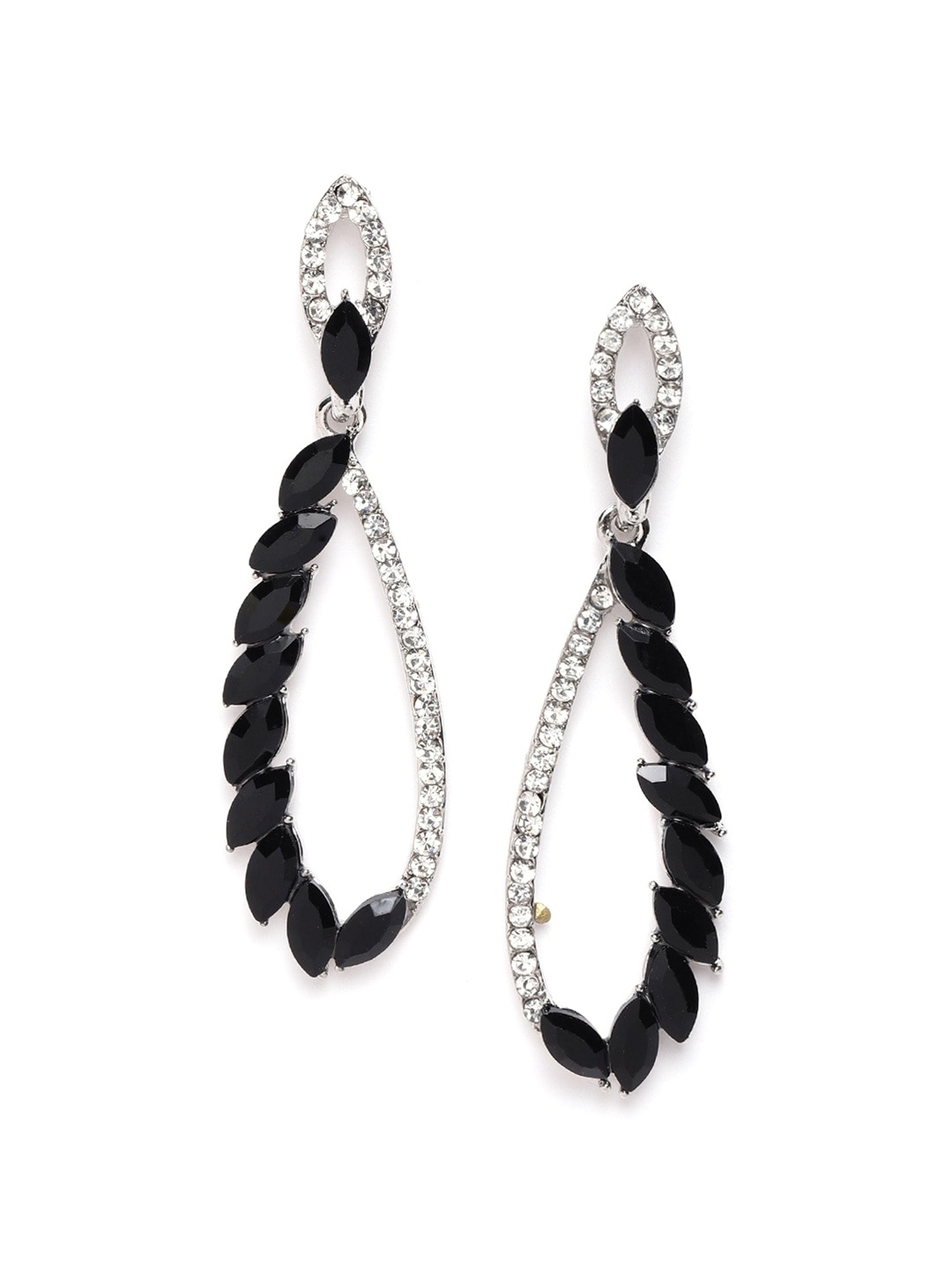 

DressBerry Silver-Plated ANd Black Artificial Stones Contemporary Drop Earrings