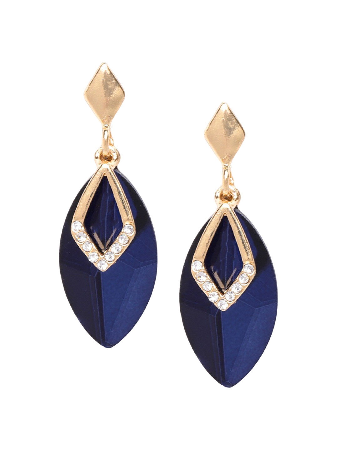 

DressBerry Gold-Plated And Navy Blue Artificial Stones Contemporary Drop Earrings