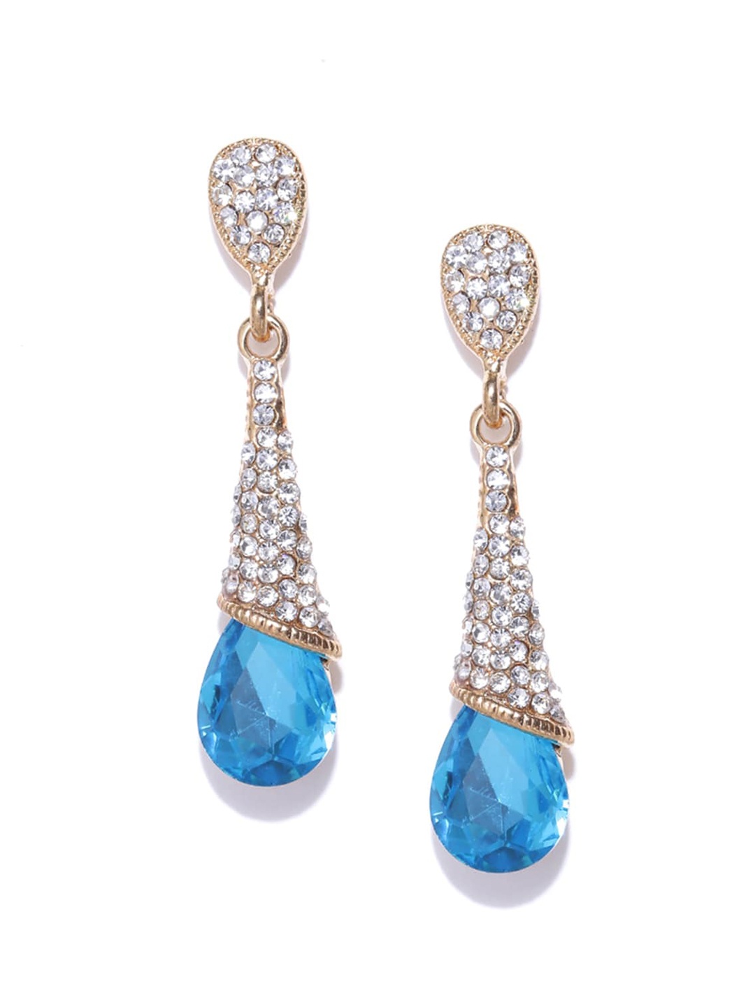 

DressBerry Gold-Plated & Blue Teardrop Shaped Drop Earrings