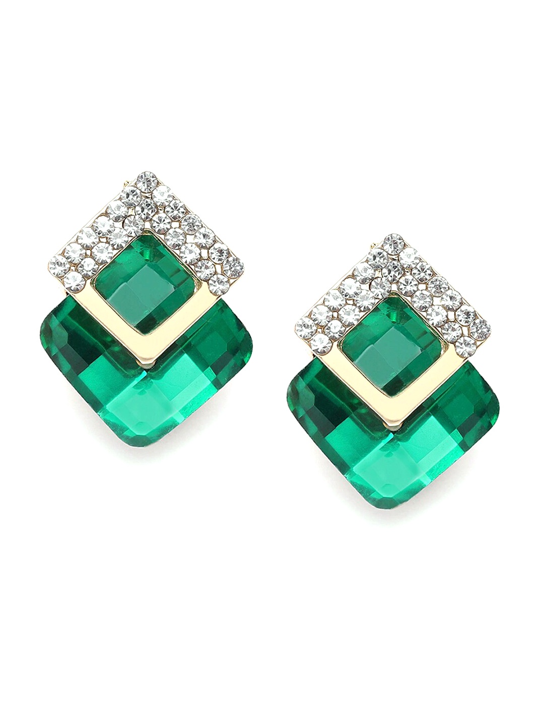 

DressBerry Gold-Plated Diamond Shaped Stone Studded Studs Earrings