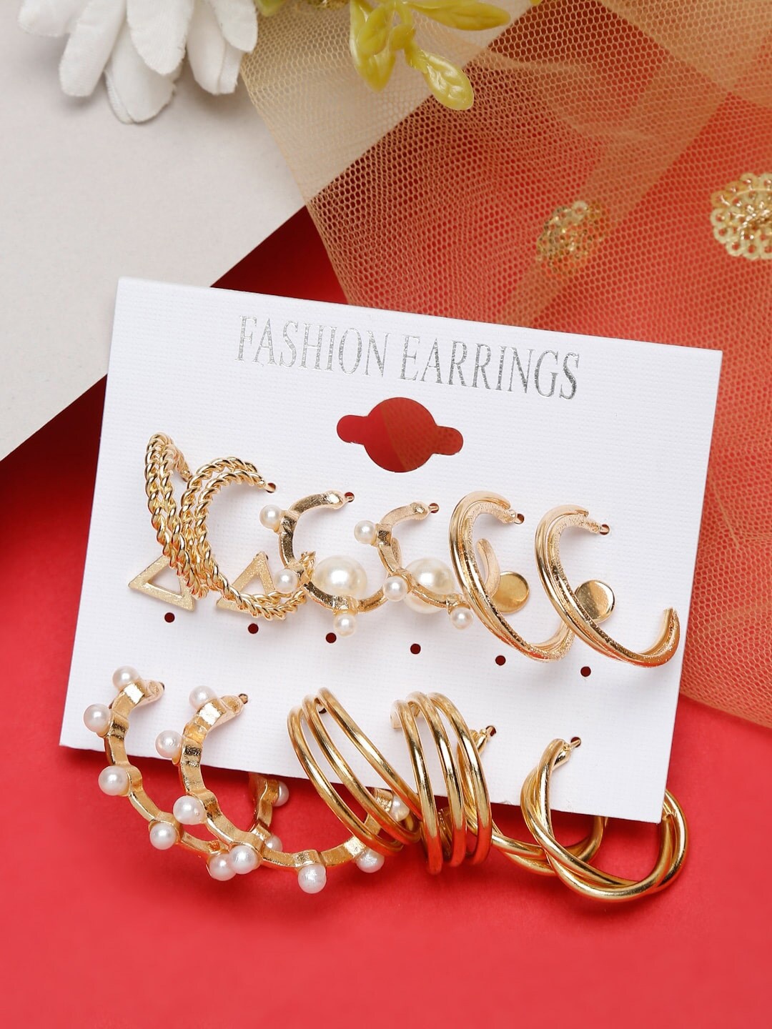 

DressBerry Set Of 9 Gold-Plated Contemporary Studs Earrings