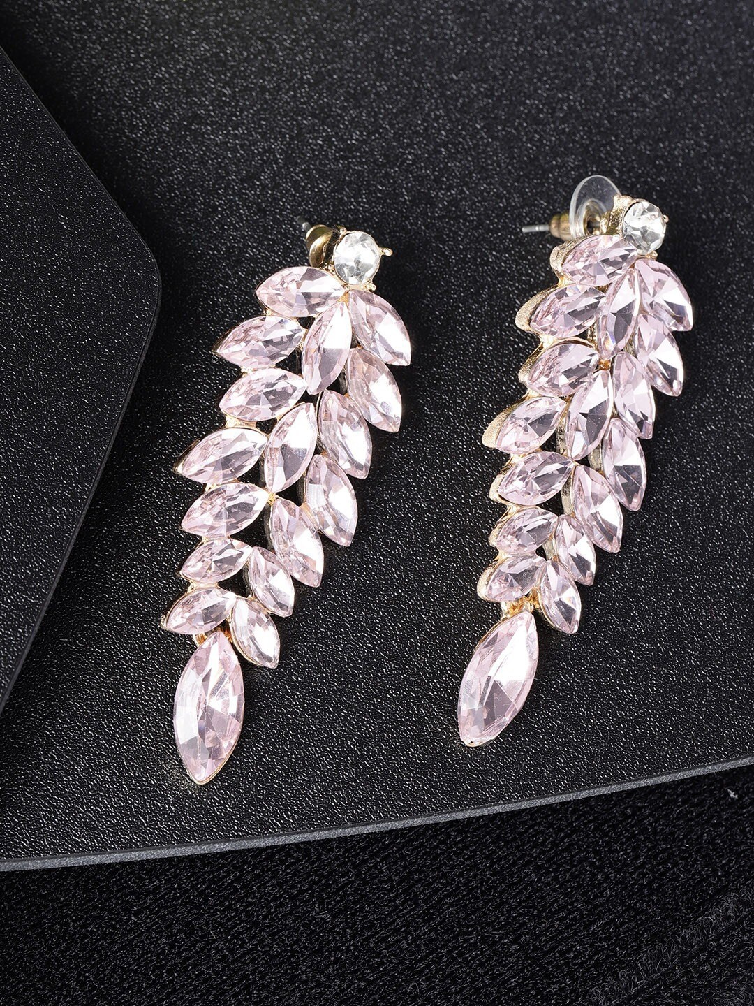 

DressBerry Gold-Plated & Pink Leaf Shaped Drop Earrings