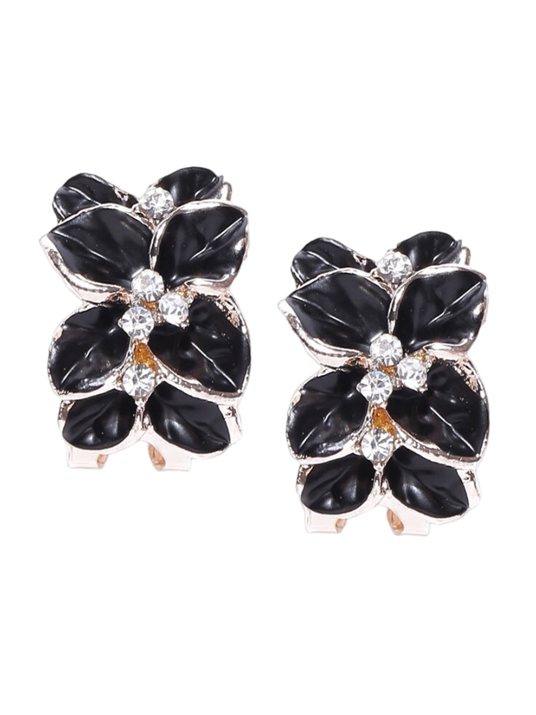 

DressBerry Gold-Plated Black Artificial Stones Contemporary Studs Earrings