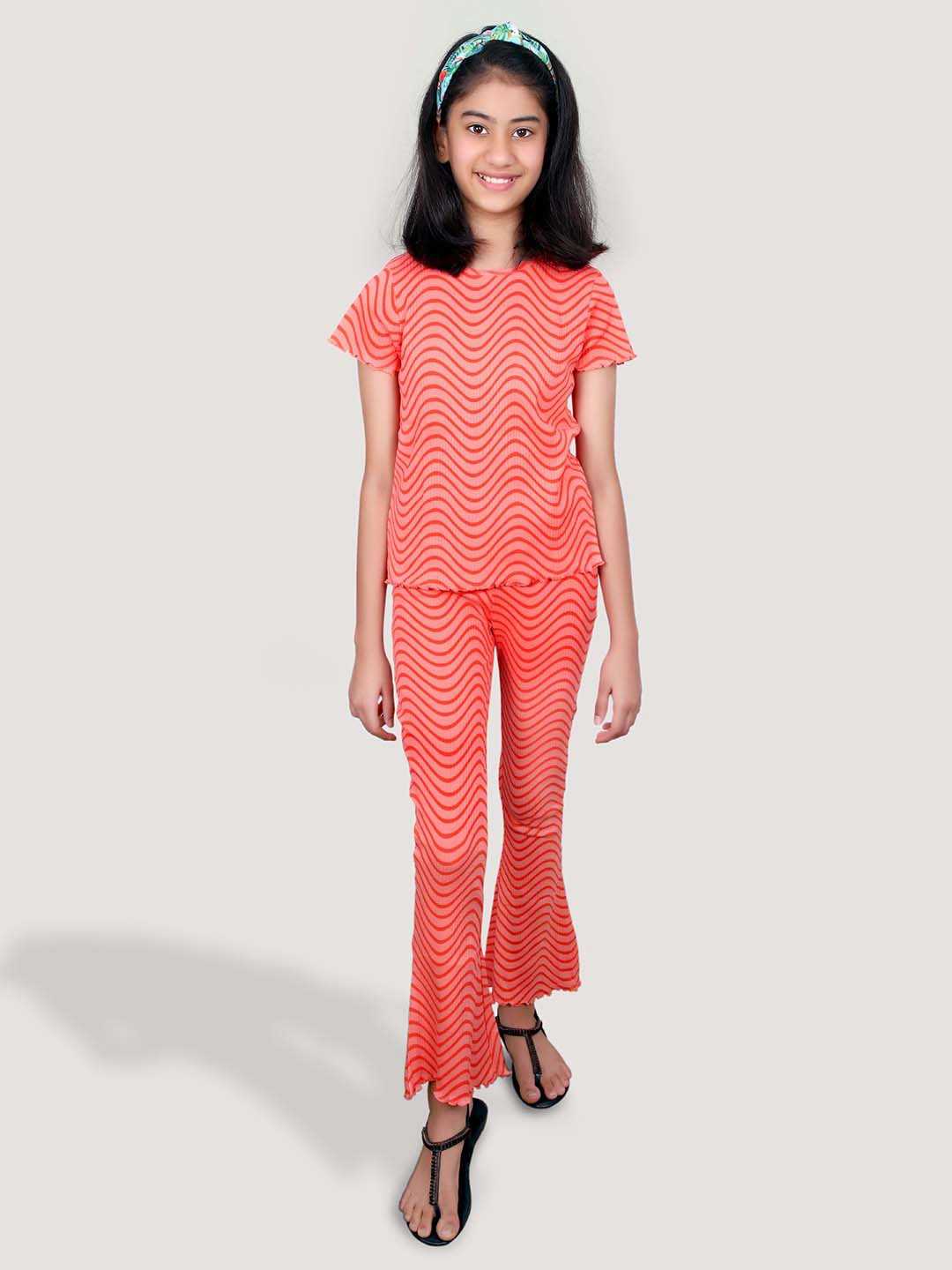 

Googo Gaaga Girls Printed Pure Cotton T-shirt with Trousers, Red