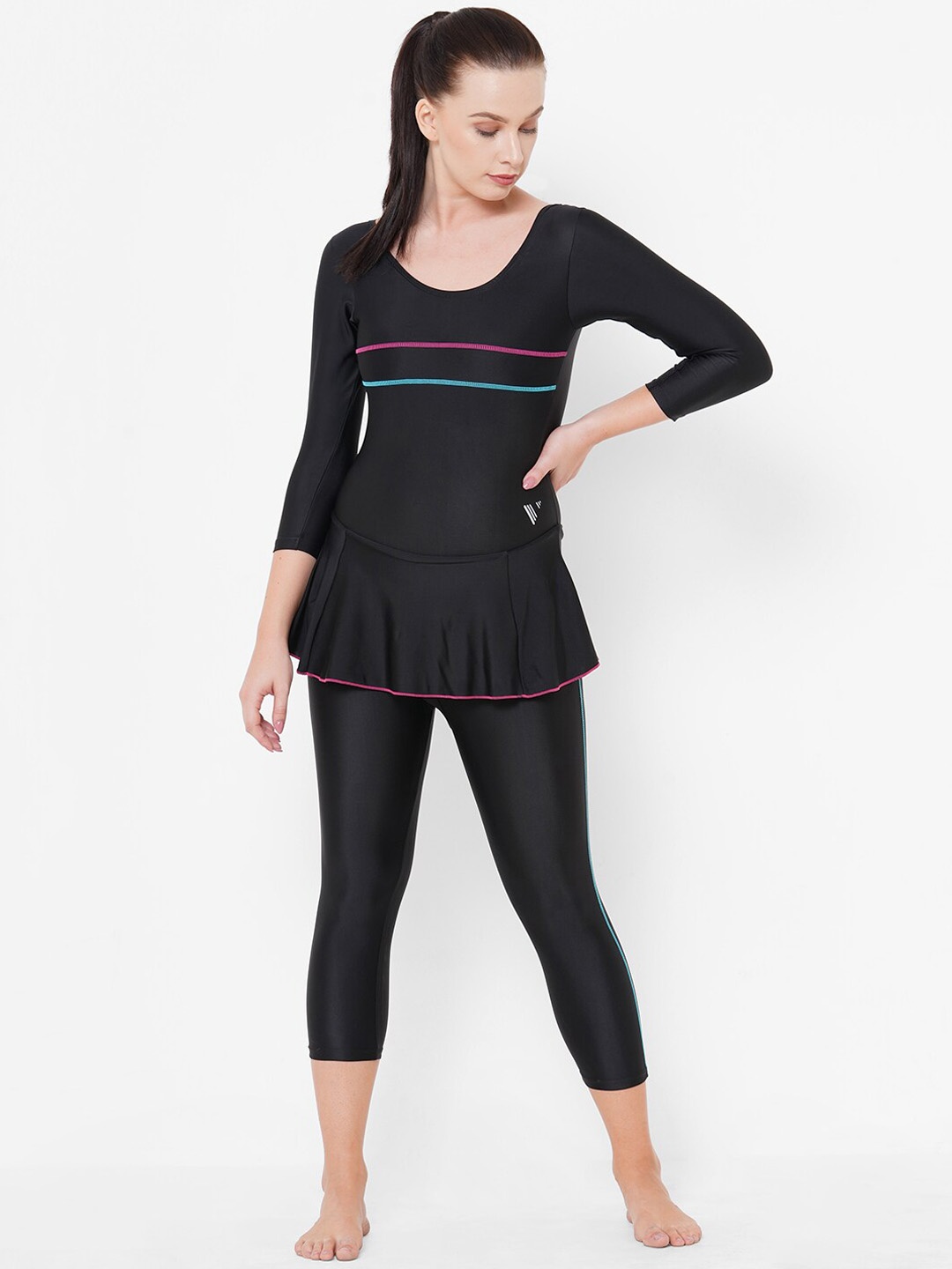

VELOZ Padded Quick Drying Frilled Legsuit, Black