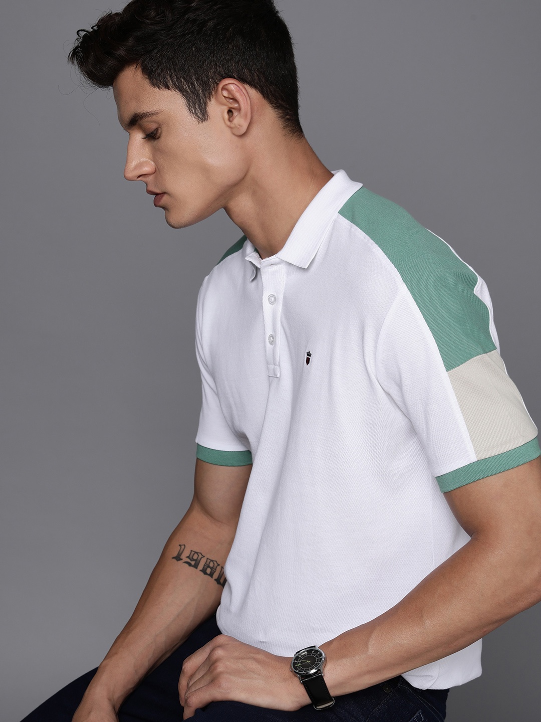 

Louis Philippe Jeans Men Polo Collar Pure Cotton Slim Fit T-shirt, White