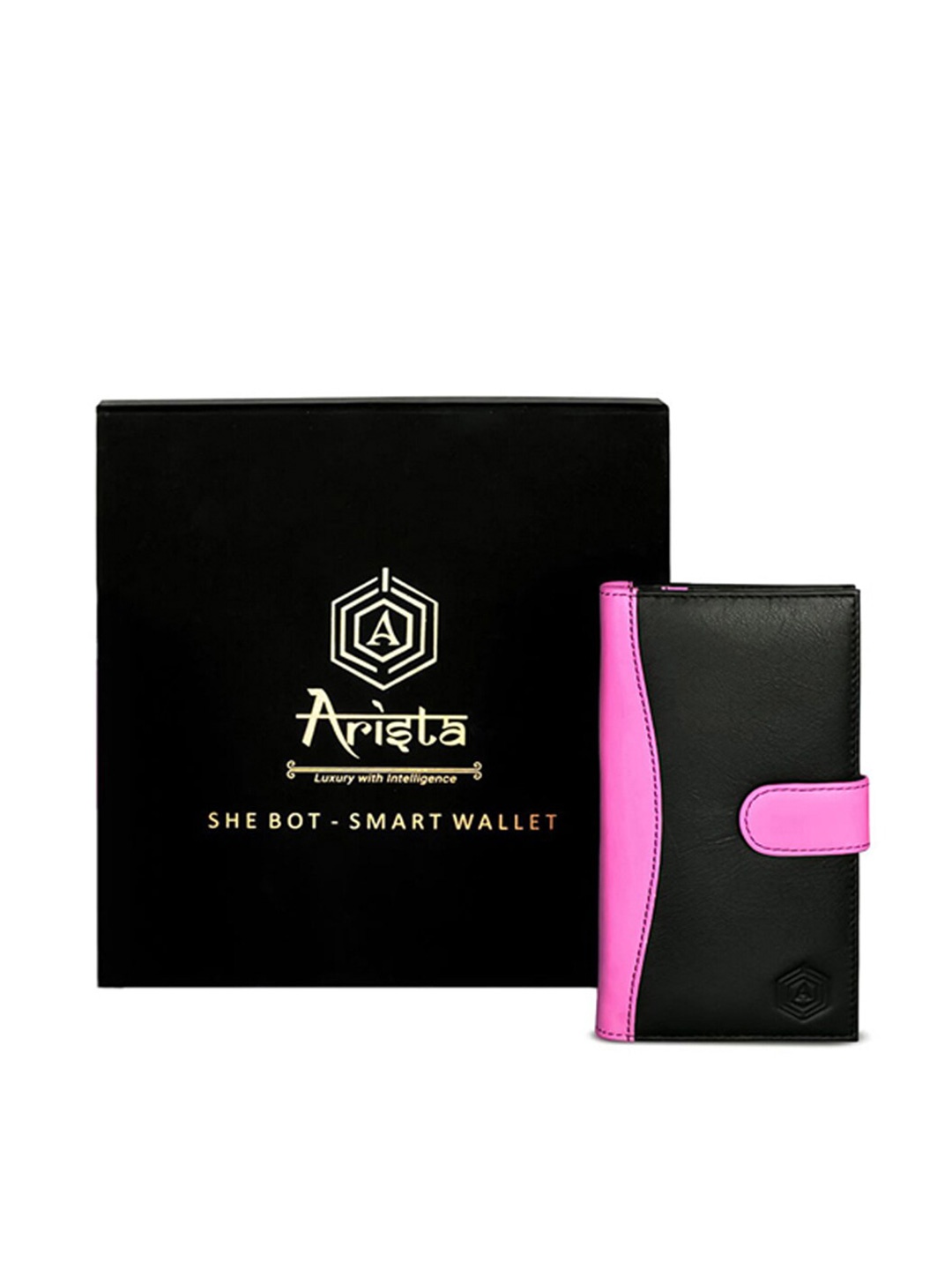 

ARISTA VAULT Women Black Premium Leather Wallet with Location Tracking