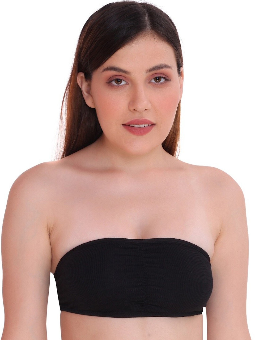 

PLUMBURY Medium Coverage Lightly Padded All Day Comfort Rapid Dry Cotton Bandeau Bra, Black