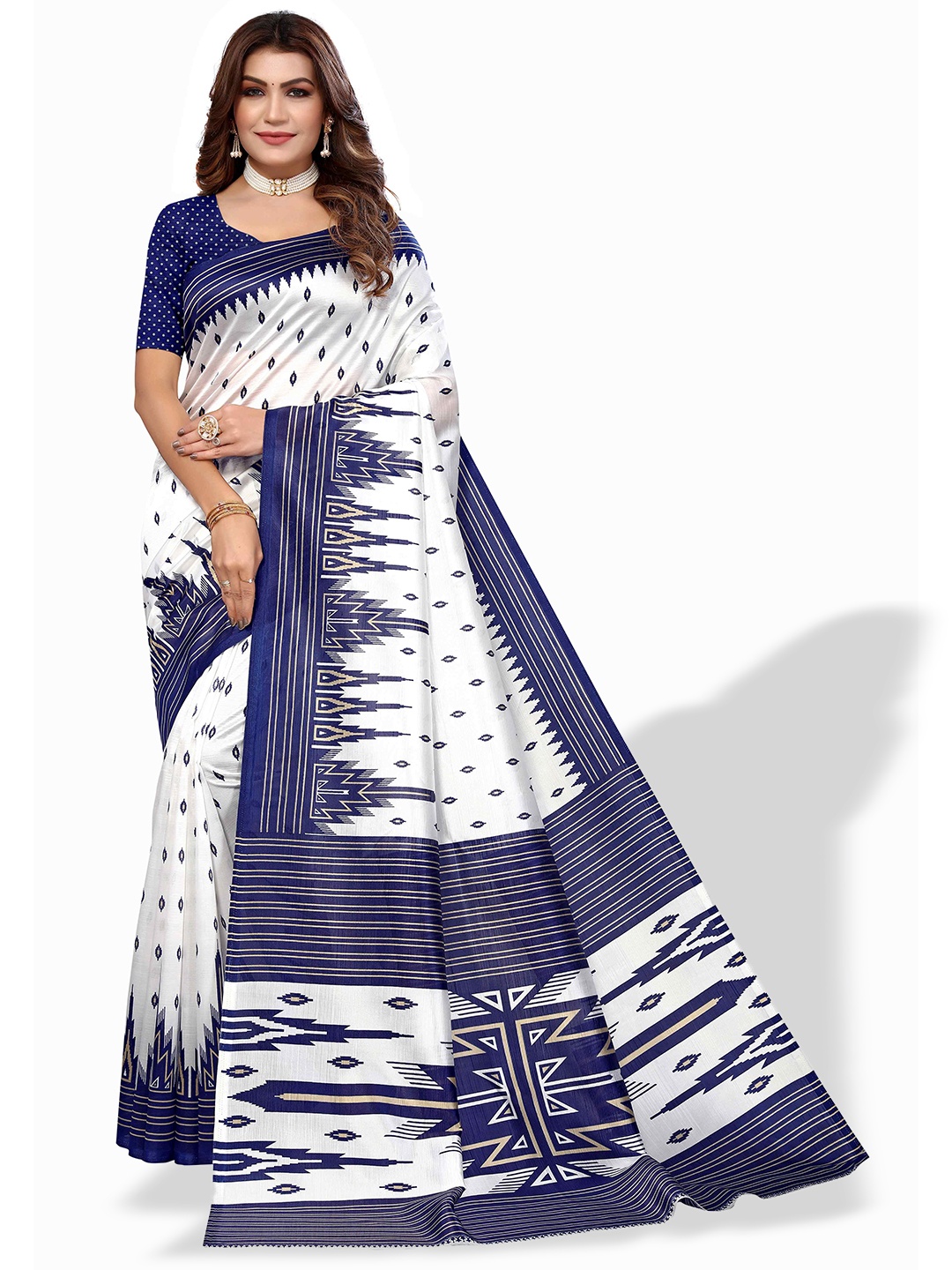 

AADVIKA Geometric Printed Saree, White