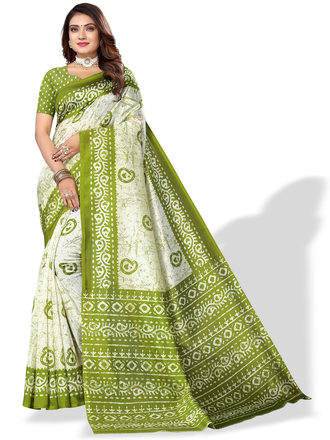 

AADVIKA Paisley Printed Bhagalpuri Saree, Green