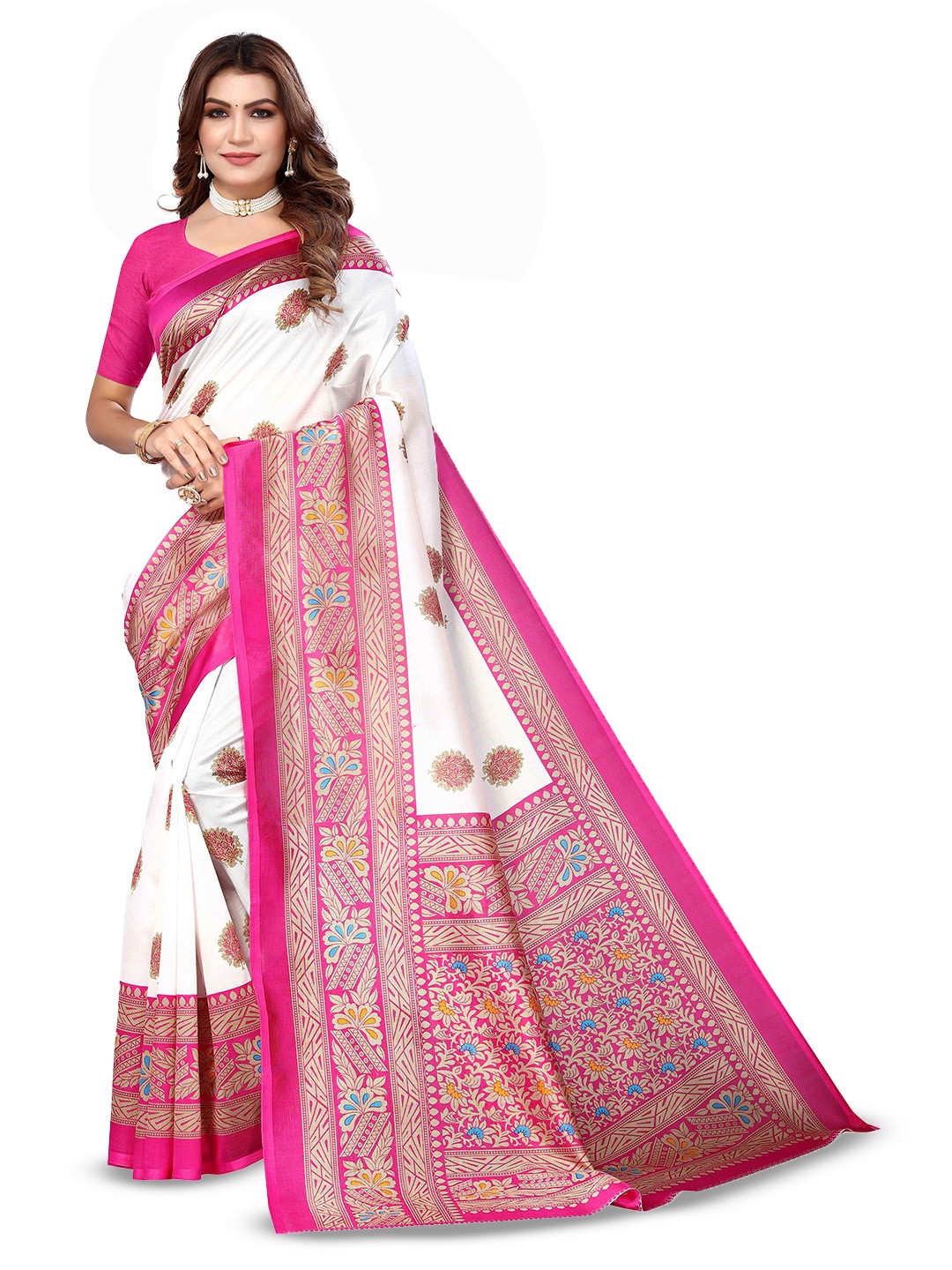 

AADVIKA Floral Printed Bhagalpuri Saree, White
