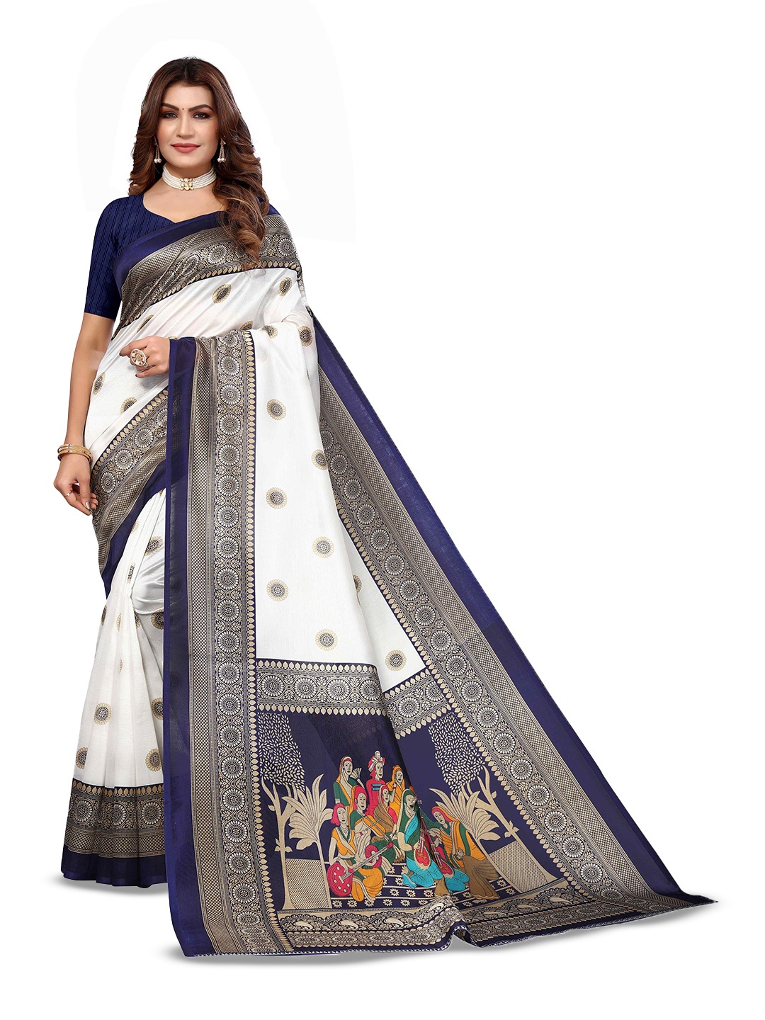 

AADVIKA Ethnic Motifs Zari Bhagalpuri Saree, Blue