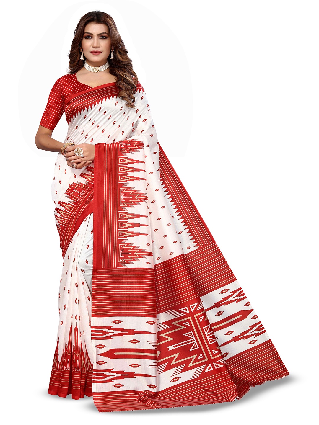 

AADVIKA Geometric Printed Saree, White