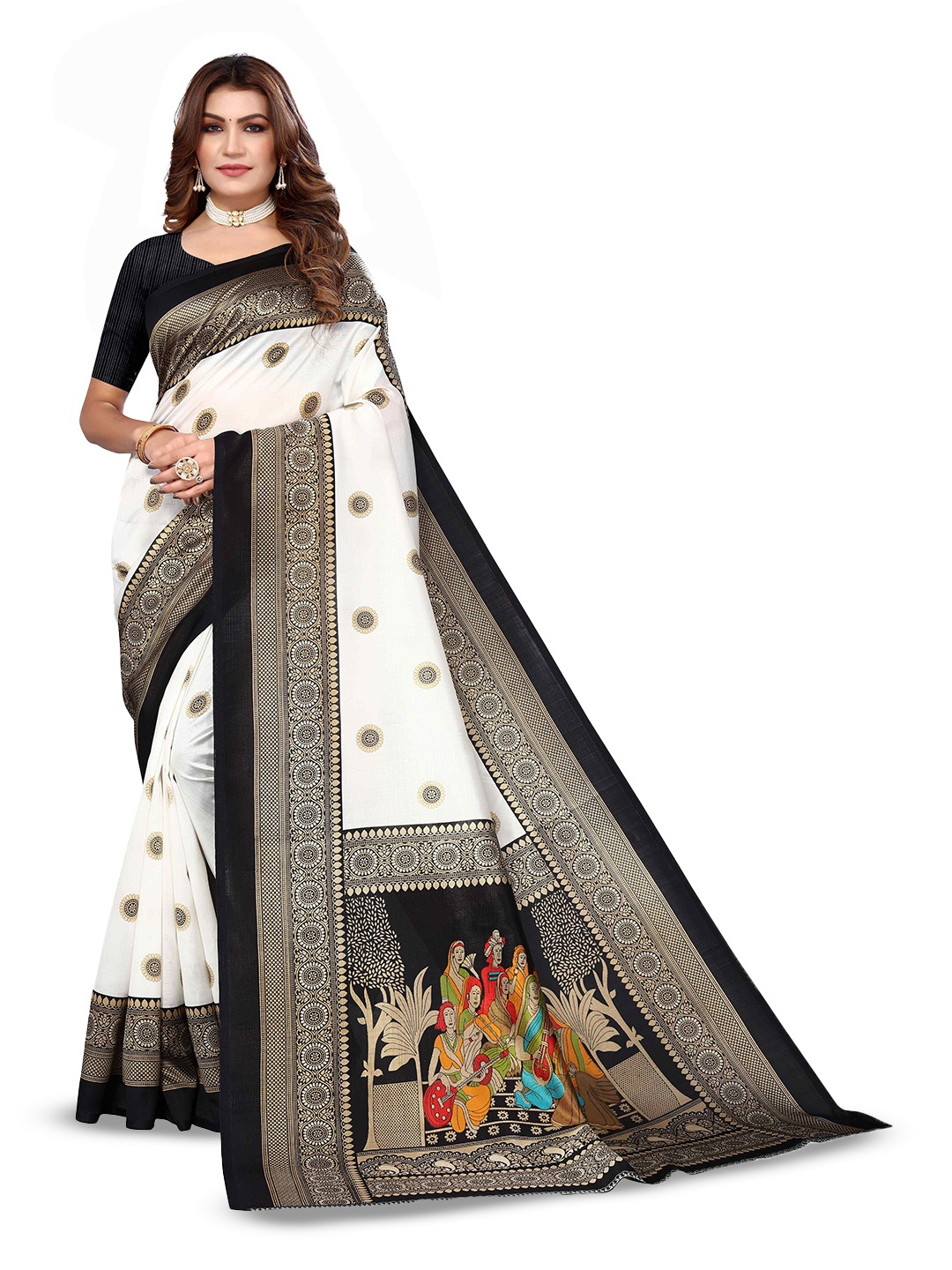 

AADVIKA Ethnic Motifs Printed Bhagalpuri Saree, White