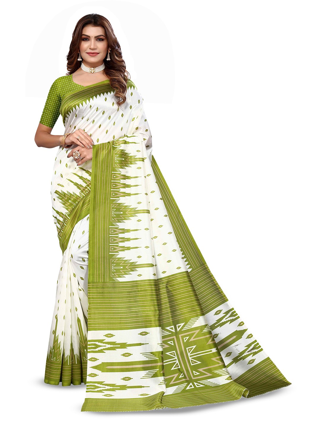 

AADVIKA Geometric Printed Saree, Green