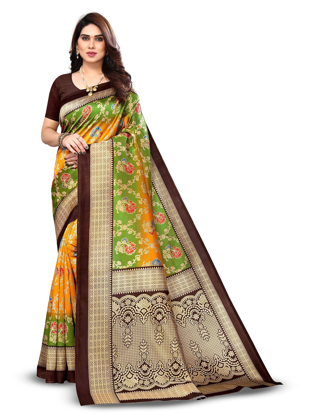 

AADVIKA Floral Printed Bhagalpuri Saree, Yellow