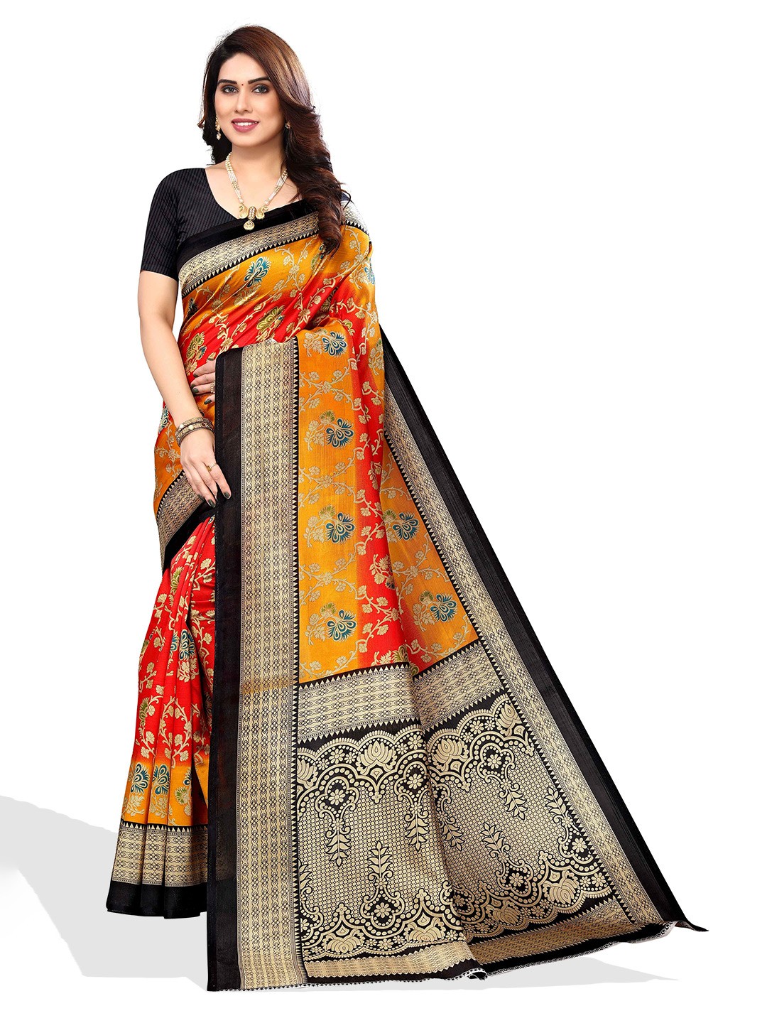 

AADVIKA Floral Printed Bhagalpuri Saree, Black