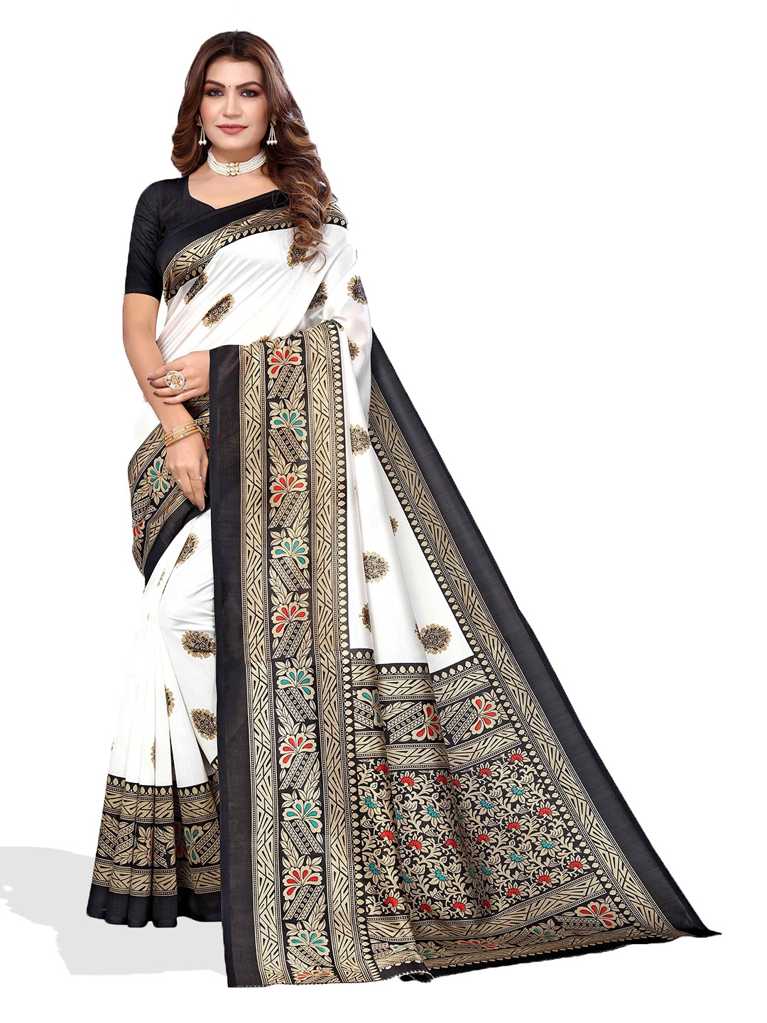 

AADVIKA Ethnic Motifs Printed Bhagalpuri Saree, White