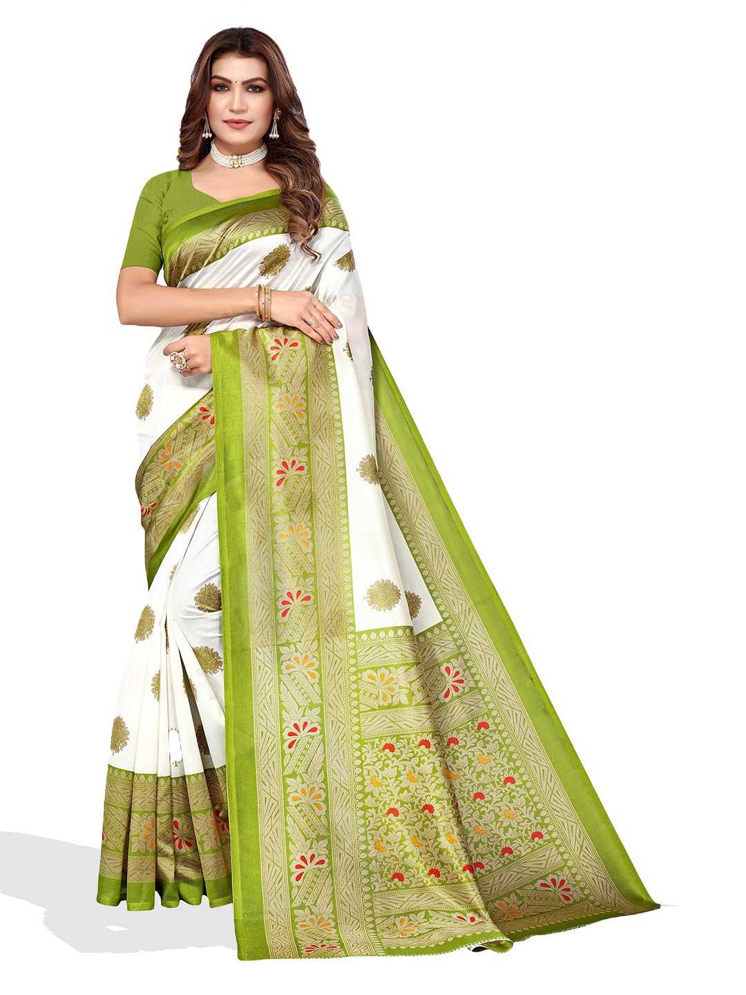 

AADVIKA Ethnic Motifs Printed Bhagalpuri Saree, White