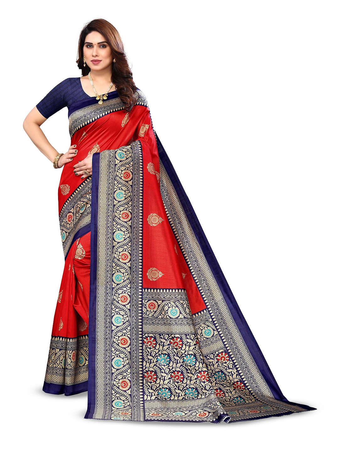 

AADVIKA Ethnic Motifs Printed Bhagalpuri Saree, Red